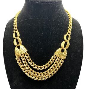 Vintage Napier heavy gold bib Necklace multi curb cable chain statement necklace